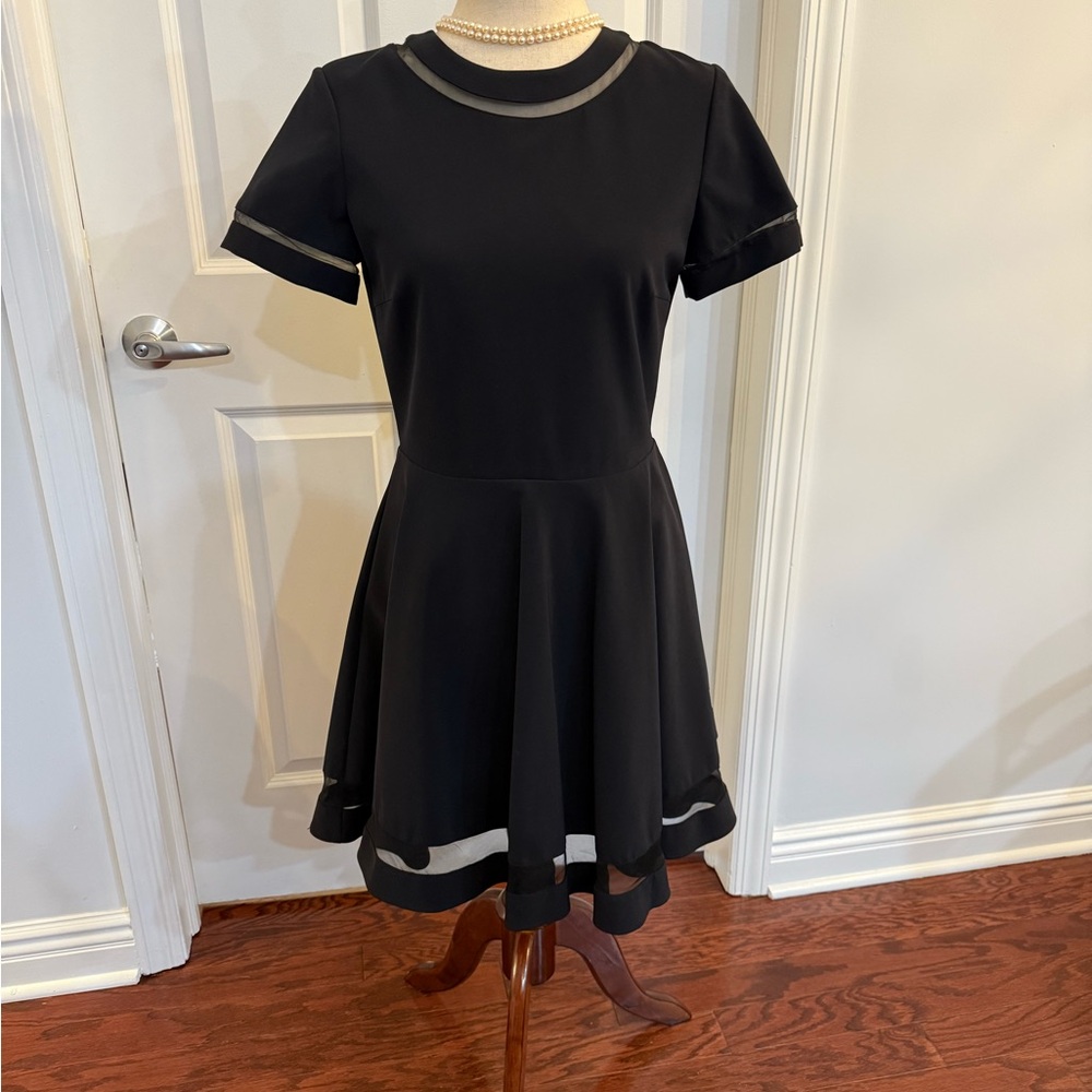 Alice + Olivia Frances Mini Dress Black with Sheer Accents